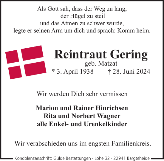 Traueranzeige von Reintraut Gering von Stormaner Tageblatt