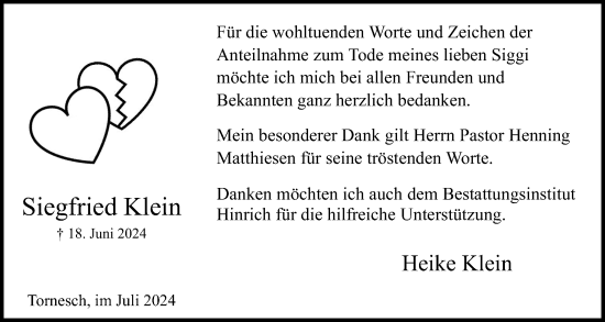 Traueranzeige von Siegfried Klein von Uetersener Nachrichten, Der tip am Wochenende