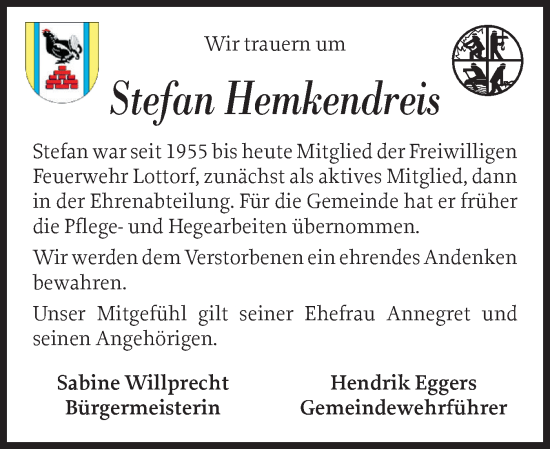 Traueranzeige von Stefan Hemkendreis von Schleswiger Nachrichten, Schlei-Bote