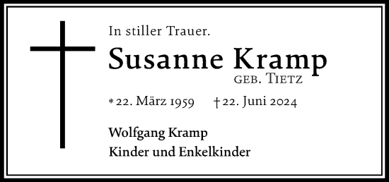 Traueranzeige von Susanne Kramp von Stormaner Tageblatt
