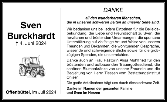 Traueranzeige von Sven Burckhardt von Norddeutsche Rundschau, Wilstersche Zeitung, Glückstädter Fortuna