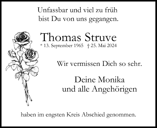 Traueranzeige von Thomas Struve von Uetersener Nachrichten, Der tip am Wochenende