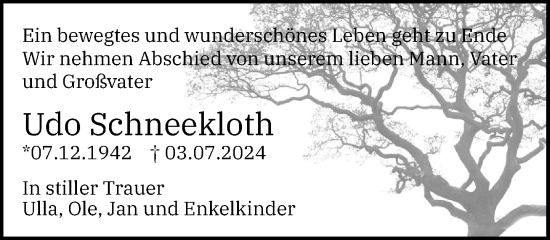 Traueranzeige von Udo Schneekloth von Stormarner Tageblatt
