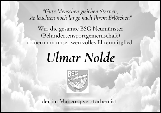 Traueranzeige von Ulmar Nolde von Holsteinischer Courier