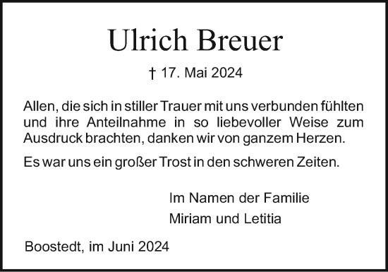 Traueranzeige von Ulrich Breuer von Holsteinischer Courier