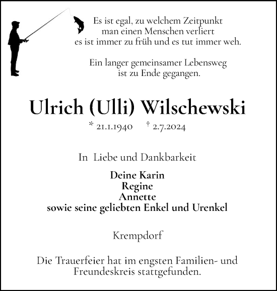 Traueranzeige von Ulrich Wilschewski von Norddeutsche Rundschau, Wilstersche Zeitung, Glückstädter Fortuna