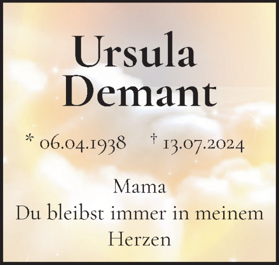 Traueranzeige von Ursula Demant von Region Pinneberg und tip Pinneberg