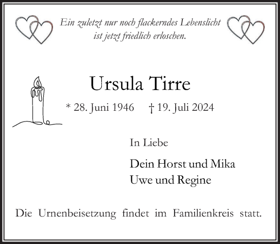Traueranzeige von Ursula Tirre von Stormaner Tageblatt