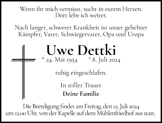 Traueranzeige von Uwe Dettki von Flensburger Tageblatt