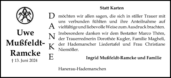 Traueranzeige von Uwe Mußfeldt-Ramcke von Schleswig-Holsteinische Landeszeitung