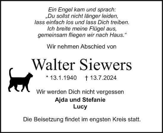 Traueranzeige von Walter Siewers von Holsteinischer Courier
