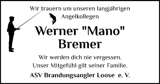 Traueranzeige von Werner Bremer von Eckernförder Zeitung, Hallo Eckernförde