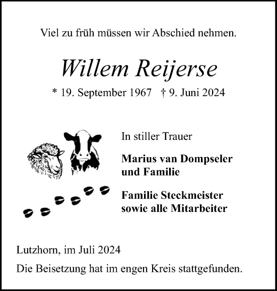 Traueranzeige von Willem Reijerse von Elmshorner Nachrichten, Barmstedter Zeitung