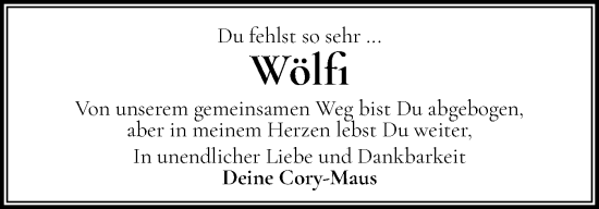 Traueranzeige von Wölfi  von Schleswig-Holsteinische Landeszeitung