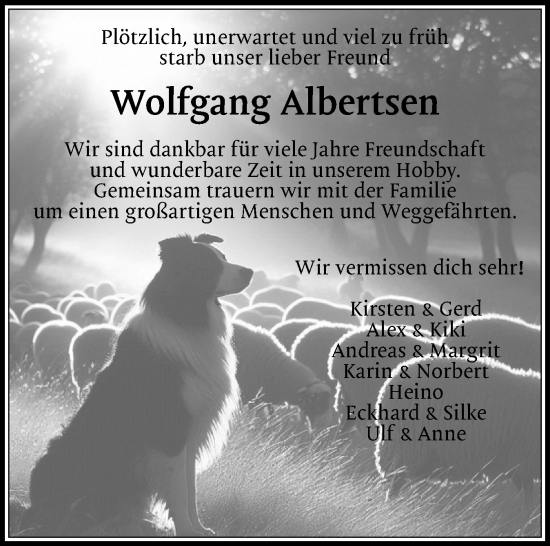 Traueranzeige von Wolfgang Albertsen von Husumer Nachrichten, Nordfriesland Tageblatt