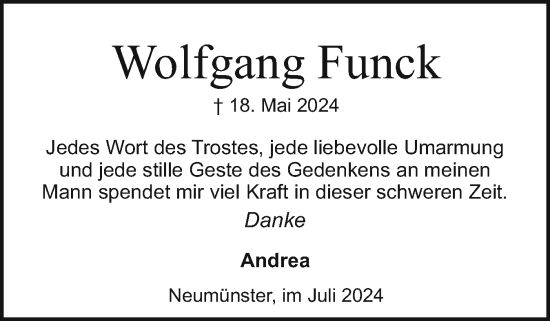 Traueranzeige von Wolfgang Funck von Holsteinischer Courier