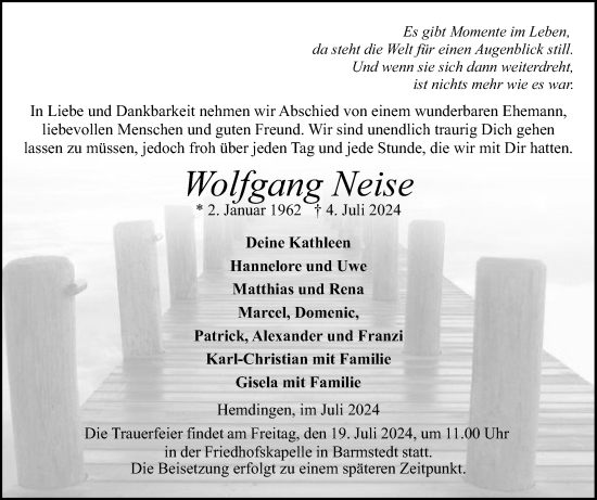 Traueranzeige von Wolfgang Neise von Elmshorner Nachrichten, Barmstedter Zeitung
