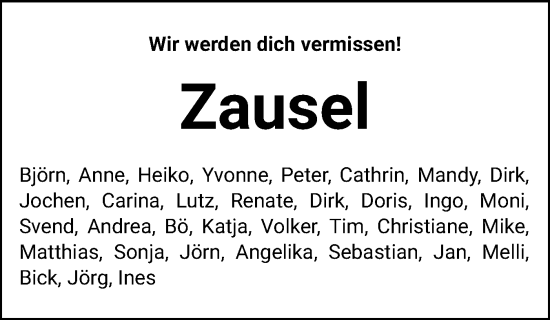 Traueranzeige von Zausel  von Flensburger Tageblatt