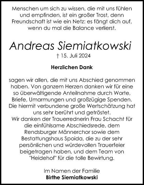 Traueranzeige von Andreas Siemiatkowski von Schleswig-Holsteinische Landeszeitung
