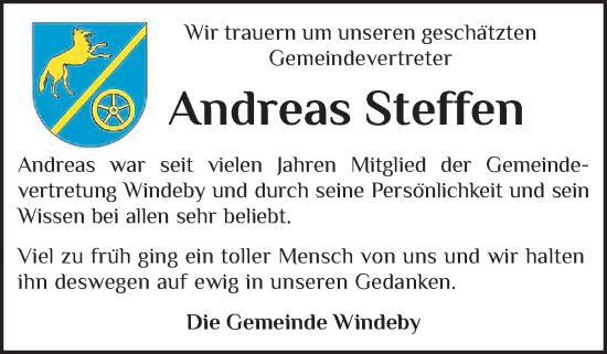 Traueranzeige von Andreas Steffen von Eckernförder Zeitung, Hallo Eckernförde