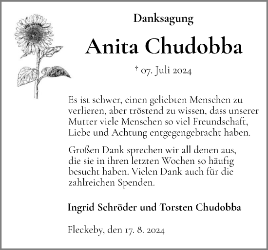 Traueranzeige von Anita Chudobba von Eckernförder Zeitung, Hallo Eckernförde