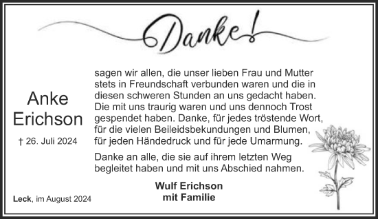 Traueranzeige von Anke Erichson von Husumer Nachrichten, Nordfriesland Tageblatt