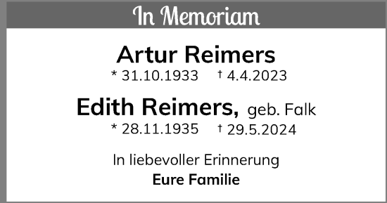 Traueranzeige von Artur Reimers von Norddeutsche Rundschau, Wilstersche Zeitung, Glückstädter Fortuna