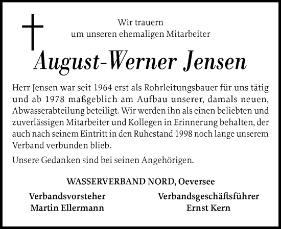 Traueranzeige von August-Werner Jensen von Flensburger Tageblatt