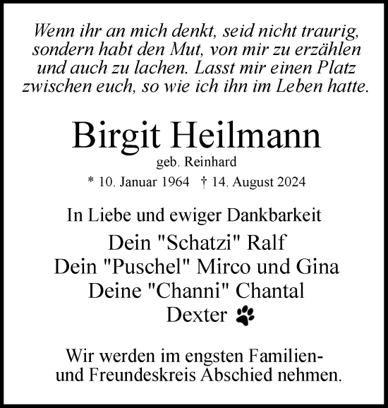 Traueranzeige von Birgit Heilmann von Uetersener Nachrichten, Der tip am Wochenende
