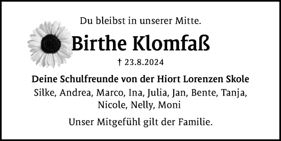 Traueranzeige von Birthe Klomfaß von Schleswiger Nachrichten, Schlei-Bote