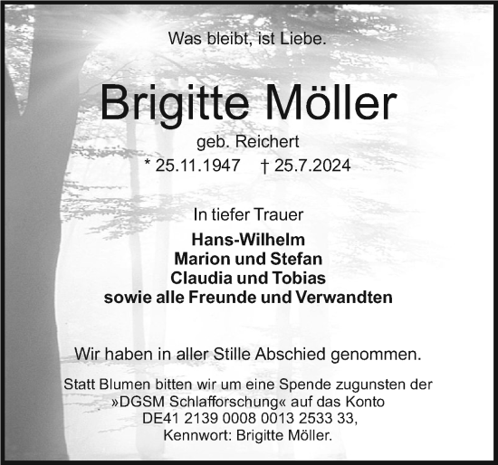Traueranzeige von Brigitte Möller von Holsteinischer Courier