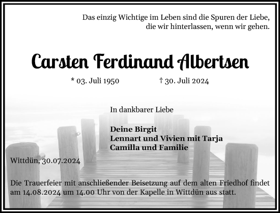 Traueranzeige von Carsten Ferdinand Albertsen von Der Insel-Bote
