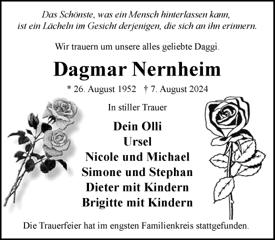 Traueranzeige von Dagmar Nernheim von Stormaner Tageblatt