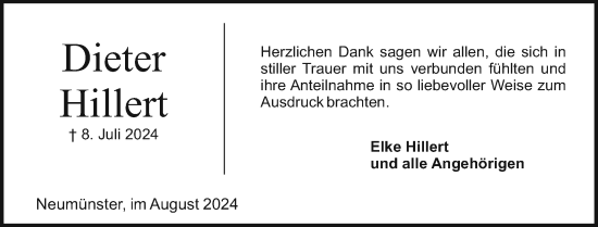 Traueranzeige von Dieter Hillert von Holsteinischer Courier