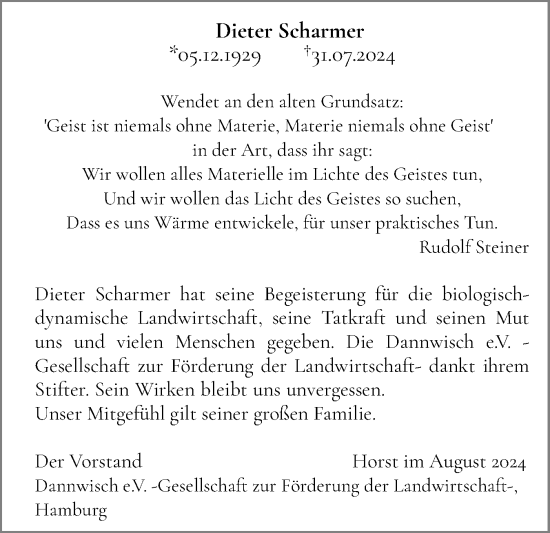Traueranzeige von Dieter Scharmer von Elmshorner Nachrichten, Barmstedter Zeitung