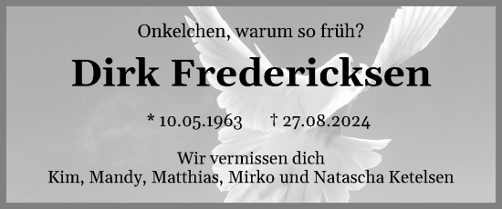 Traueranzeige von Dirk Fredericksen von Flensburger Tageblatt