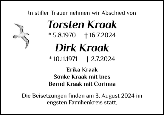 Traueranzeige von Dirk Kraak von Flensburger Tageblatt