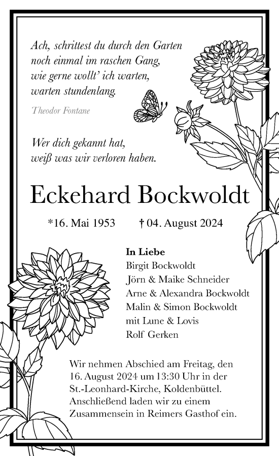 Traueranzeige von Eckehard Bockwoldt von Husumer Nachrichten, Nordfriesland Tageblatt