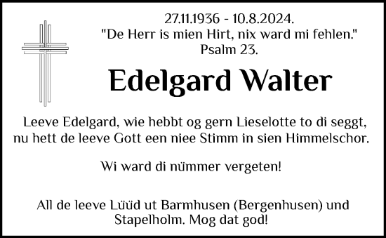 Traueranzeige von Edelgard Walter von Schleswiger Nachrichten, Schlei-Bote