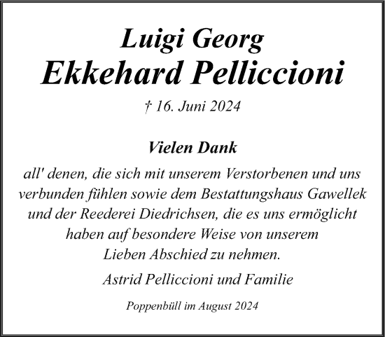 Traueranzeige von Ekkehard Pelliccioni von Husumer Nachrichten, Nordfriesland Tageblatt