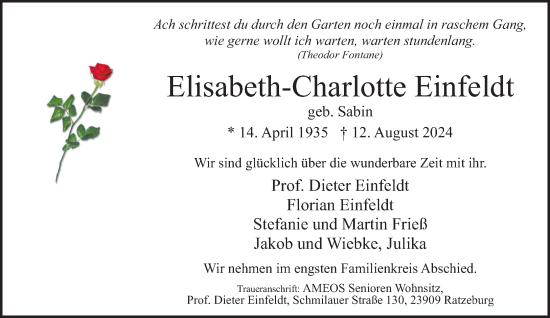 Traueranzeige von Elisabeth-Charlotte Einfeldt von Stormaner Tageblatt
