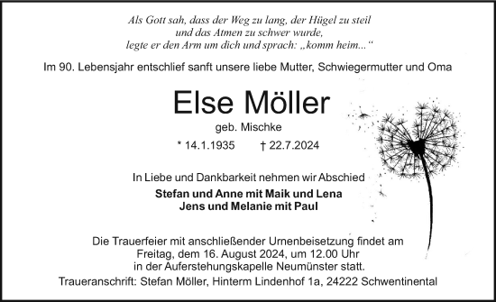 Traueranzeige von Else Möller von Holsteinischer Courier