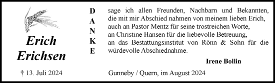 Traueranzeige von Erich Erichsen von Flensburger Tageblatt, Schleswiger Nachrichten, Schlei-Bote