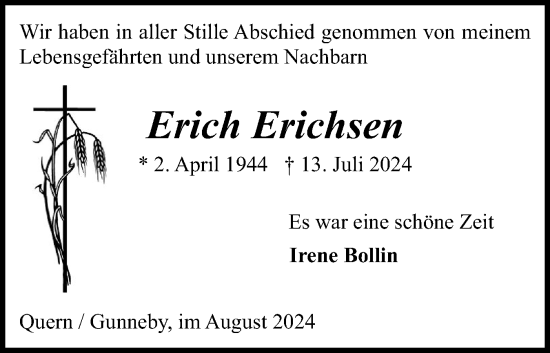 Traueranzeige von Erich Erichsen von Flensburger Tageblatt, Schleswiger Nachrichten, Schlei-Bote