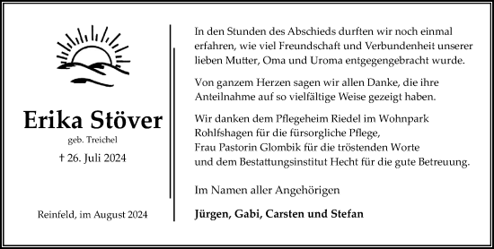 Traueranzeige von Erika Stöver von Stormaner Tageblatt
