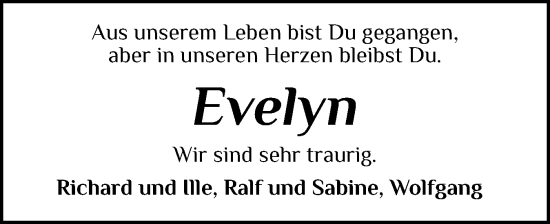 Traueranzeige von Evelyn  von Flensburger Tageblatt