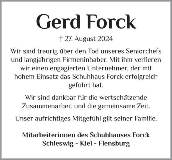 Traueranzeige von Gerd Forck von Flensburger Tageblatt