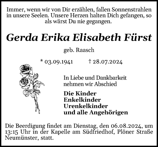 Traueranzeige von Gerda Erika Elisabeth Fürst von Holsteinischer Courier