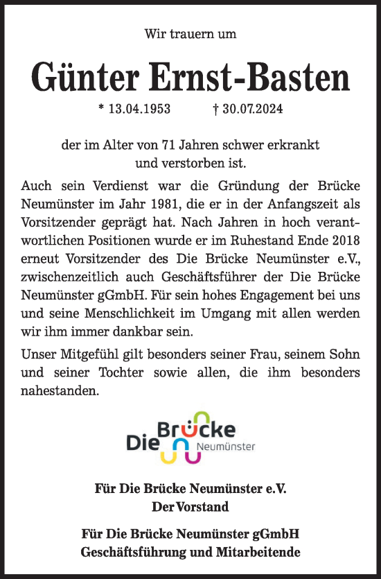 Traueranzeige von Günter Ernst-Basten von Holsteinischer Courier