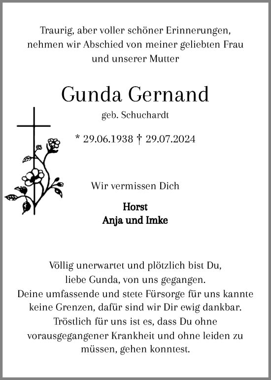 Traueranzeige von Gunda Gernand von Region Pinneberg und tip Pinneberg